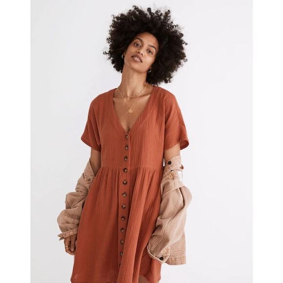 Madewell 2024 S Lightspun Button Front Mini Dress Afterglow Red ND175 - Picture 1 of 13